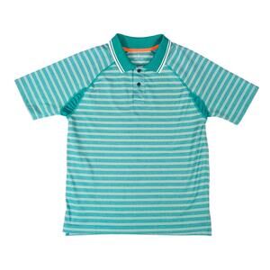 Lands' End Active Mesh Polo Shirt Mens Small Short Sleeve Tonal Stripe Green